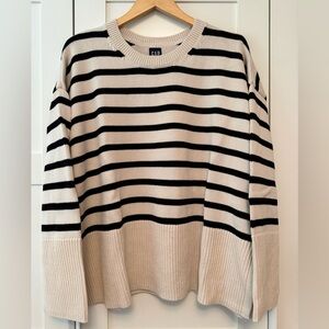 GAP Cream and Black Striped Split Hem Crewneck Sweater, XL